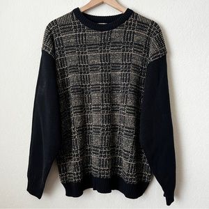 Vintage Munsingwear Grandpa Crewneck Pullover Sweater Black Tan Plaid Un…